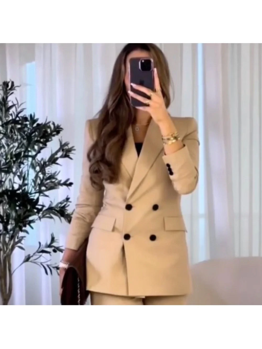 Zara Double-Breasted linen blend Tan Blazer Jacket - Picture 2 of 7
